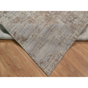 9'1"x11'10" Semolina Brown, Modern Erased Design, Hand Knotted, Hand Spun Undyed Natural Wool, Oriental Rug FWR550974