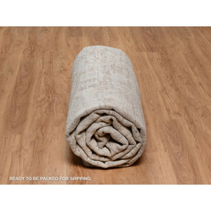 9'1"x11'10" Semolina Brown, Modern Erased Design, Hand Knotted, Hand Spun Undyed Natural Wool, Oriental Rug FWR550974