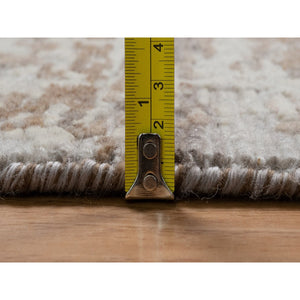 9'1"x11'10" Semolina Brown, Modern Erased Design, Hand Knotted, Hand Spun Undyed Natural Wool, Oriental Rug FWR550974