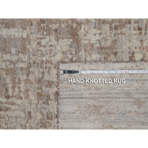 9'1"x11'10" Semolina Brown, Modern Erased Design, Hand Knotted, Hand Spun Undyed Natural Wool, Oriental Rug FWR550974