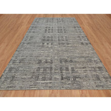 Load image into Gallery viewer, 10&#39;x14&#39;1&quot; Nickel Gray, Modern Criss Cross Erased Design, Hand Knotted, Hand Spun Undyed Natural Wool, Oriental Rug FWR550986