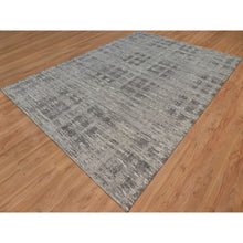 Load image into Gallery viewer, 10&#39;x14&#39;1&quot; Nickel Gray, Modern Criss Cross Erased Design, Hand Knotted, Hand Spun Undyed Natural Wool, Oriental Rug FWR550986
