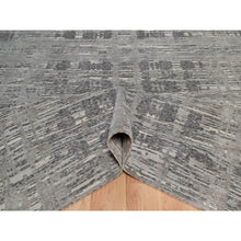 Load image into Gallery viewer, 10&#39;x14&#39;1&quot; Nickel Gray, Modern Criss Cross Erased Design, Hand Knotted, Hand Spun Undyed Natural Wool, Oriental Rug FWR550986