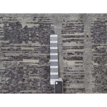 Load image into Gallery viewer, 10&#39;x14&#39;1&quot; Nickel Gray, Modern Criss Cross Erased Design, Hand Knotted, Hand Spun Undyed Natural Wool, Oriental Rug FWR550986