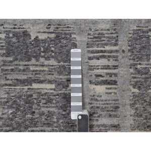 10'x14'1" Nickel Gray, Modern Criss Cross Erased Design, Hand Knotted, Hand Spun Undyed Natural Wool, Oriental Rug FWR550986