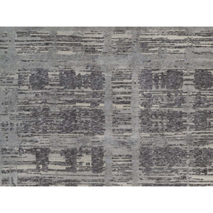 10'x14'1" Nickel Gray, Modern Criss Cross Erased Design, Hand Knotted, Hand Spun Undyed Natural Wool, Oriental Rug FWR550986