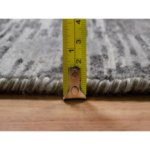 10'x14'1" Nickel Gray, Modern Criss Cross Erased Design, Hand Knotted, Hand Spun Undyed Natural Wool, Oriental Rug FWR550986