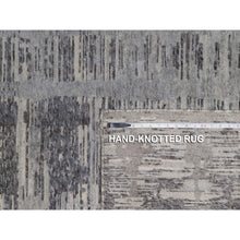 Load image into Gallery viewer, 10&#39;x14&#39;1&quot; Nickel Gray, Modern Criss Cross Erased Design, Hand Knotted, Hand Spun Undyed Natural Wool, Oriental Rug FWR550986