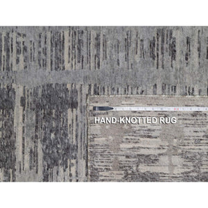 10'x14'1" Nickel Gray, Modern Criss Cross Erased Design, Hand Knotted, Hand Spun Undyed Natural Wool, Oriental Rug FWR550986
