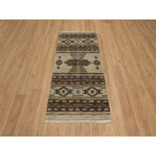 Load image into Gallery viewer, 2&#39;7&quot;x5&#39;10&quot; Bone White, Southwest American Indian Design With Piled Construction, Hand Knotted, 100% Wool, Plush And Lush, Runner, Oriental Rug FWR551010