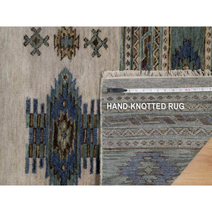 2'8"x9'10" Beige, Southwestern American Indian Design With Piled Construction, Plush And Lush, Hand Knotted, Pure Wool, Runner, Oriental Rug FWR551034