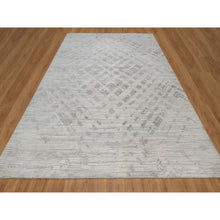 Load image into Gallery viewer, 9&#39;x12&#39;1&quot; Alabaster White, Hand Knotted, Modern Design, Hand Spun Undyed Natural Wool, Oriental Rug FWR551046