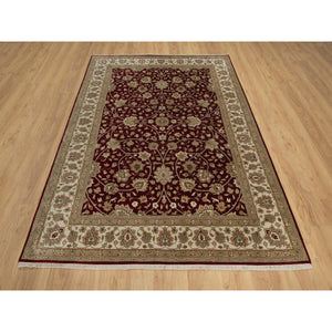 5'9"x8' Merlot Red, Super Fine Wool And Silk Indo Tabriz, All Over Design, 300 Kpsi, Hand Knotted, Oriental Rug FWR551064
