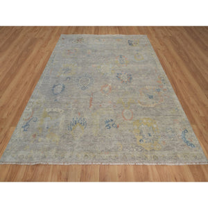 7'8"x10' Beige, Hand Knotted, Oushak Without A Border, All Over Leaf Pattern, 100% Wool, Oriental Rug FWR551094