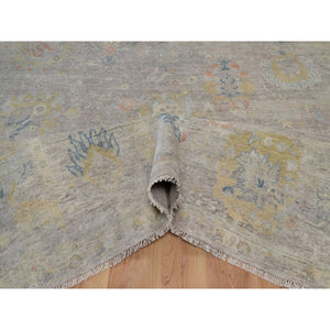 7'8"x10' Beige, Hand Knotted, Oushak Without A Border, All Over Leaf Pattern, 100% Wool, Oriental Rug FWR551094