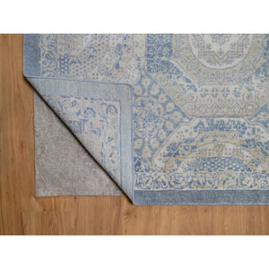 12'x14'10" Silver Blue, 100% Linen, Super Soft To The Touch, Mamluk Description, Hand Knotted, Broken And Erased Design, Xl, Oversized, Oriental Rug FWR551124