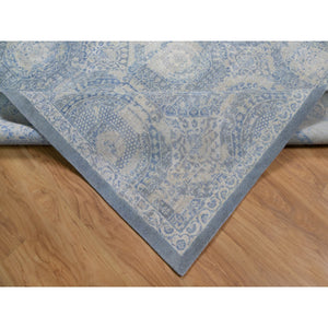 12'x14'10" Silver Blue, 100% Linen, Super Soft To The Touch, Mamluk Description, Hand Knotted, Broken And Erased Design, Xl, Oversized, Oriental Rug FWR551124