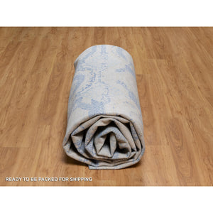 12'x14'10" Silver Blue, 100% Linen, Super Soft To The Touch, Mamluk Description, Hand Knotted, Broken And Erased Design, Xl, Oversized, Oriental Rug FWR551124
