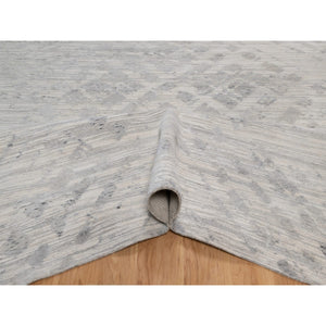 12'x15'3" Winter White, Modern Design, Hand Knotted, Hand Spun Undyed Natural Wool, Xl, Oversized, Oriental Rug FWR551136