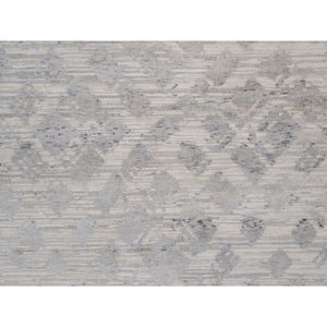 12'x15'3" Winter White, Modern Design, Hand Knotted, Hand Spun Undyed Natural Wool, Xl, Oversized, Oriental Rug FWR551136
