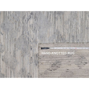 12'x15'3" Winter White, Modern Design, Hand Knotted, Hand Spun Undyed Natural Wool, Xl, Oversized, Oriental Rug FWR551136