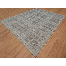 Load image into Gallery viewer, 12&#39;x15&#39; Nickel Gray, Modern Criss Cross Erased Design, Hand Spun Undyed Natural Wool, Hand Knotted, Oversized, Xl, Oriental Rug FWR551160