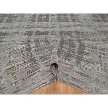 Load image into Gallery viewer, 12&#39;x15&#39; Nickel Gray, Modern Criss Cross Erased Design, Hand Spun Undyed Natural Wool, Hand Knotted, Oversized, Xl, Oriental Rug FWR551160