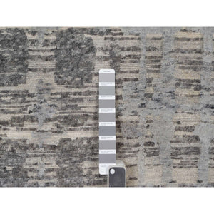 12'x15' Nickel Gray, Modern Criss Cross Erased Design, Hand Spun Undyed Natural Wool, Hand Knotted, Oversized, Xl, Oriental Rug FWR551160
