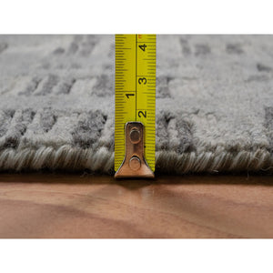 12'x15' Nickel Gray, Modern Criss Cross Erased Design, Hand Spun Undyed Natural Wool, Hand Knotted, Oversized, Xl, Oriental Rug FWR551160