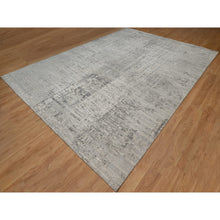 Load image into Gallery viewer, 10&#39;x14&#39;1&quot; Light Gray, Hand Knotted, Modern Erased Design, Hand Spun Undyed Natural Wool, Oriental Rug FWR551166