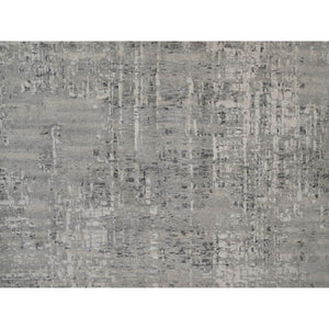 10'x14'1" Light Gray, Hand Knotted, Modern Erased Design, Hand Spun Undyed Natural Wool, Oriental Rug FWR551166