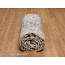 Load image into Gallery viewer, 10&#39;x14&#39;1&quot; Light Gray, Hand Knotted, Modern Erased Design, Hand Spun Undyed Natural Wool, Oriental Rug FWR551166