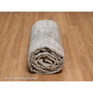 10'x14'1" Light Gray, Hand Knotted, Modern Erased Design, Hand Spun Undyed Natural Wool, Oriental Rug FWR551166