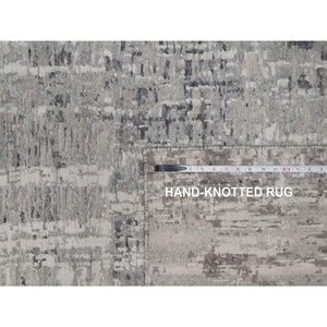 10'x14'1" Light Gray, Hand Knotted, Modern Erased Design, Hand Spun Undyed Natural Wool, Oriental Rug FWR551166