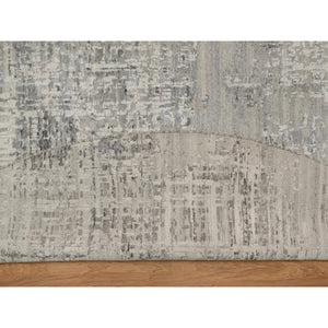10'x10' Pastel Gray, Modern Erased Design, Hand Knotted, Hand Spun Undyed Natural Wool, Round, Oriental Rug FWR551172