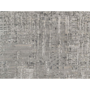 10'x10' Pastel Gray, Modern Erased Design, Hand Knotted, Hand Spun Undyed Natural Wool, Round, Oriental Rug FWR551172
