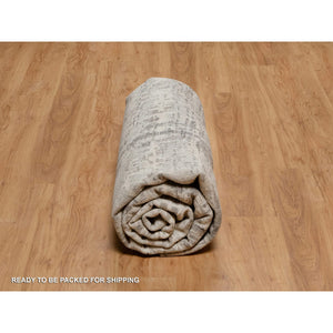 10'x10' Pastel Gray, Modern Erased Design, Hand Knotted, Hand Spun Undyed Natural Wool, Round, Oriental Rug FWR551172