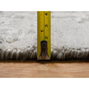 10'x10' Pastel Gray, Modern Erased Design, Hand Knotted, Hand Spun Undyed Natural Wool, Round, Oriental Rug FWR551172