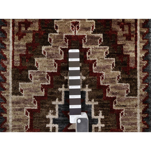 2'x3'2" Chocolate Brown, Southwest American Indian Design With Piled Construction, Plush And Lush, Hand Knotted, Pure Wool, Mat, Sample, Oriental Rug FWR551178