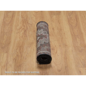 2'x3'2" Chocolate Brown, Southwest American Indian Design With Piled Construction, Plush And Lush, Hand Knotted, Pure Wool, Mat, Sample, Oriental Rug FWR551178