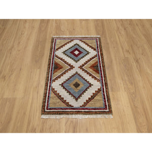 2'1"x3'1" Pastel Gray, Southwest American Indian Design With Piled Construction, Plush And Lush, Hand Knotted, Pure Wool, Sample, Mat, Oriental Rug FWR551184