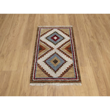 Load image into Gallery viewer, 2&#39;1&quot;x3&#39;1&quot; Pastel Gray, Southwest American Indian Design With Piled Construction, Plush And Lush, Hand Knotted, Pure Wool, Sample, Mat, Oriental Rug FWR551184