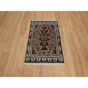2'x3'1" Cedar Brown, Hand Knotted, Southwest American Indian Design With Piled Construction, Plush And Lush, Pure Wool, Mat, Sample, Oriental Rug FWR551190
