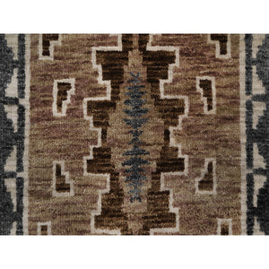 2'x3'1" Cedar Brown, Hand Knotted, Southwest American Indian Design With Piled Construction, Plush And Lush, Pure Wool, Mat, Sample, Oriental Rug FWR551190