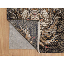 Load image into Gallery viewer, 2&#39;x3&#39; Chocolate Brown, The Maharaja Lion Novelty, Wool And Silk, Soft To The Touch, Hand Knotted, Sample, Mat, Oriental Rug FWR551292