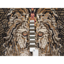 Load image into Gallery viewer, 2&#39;x3&#39; Chocolate Brown, The Maharaja Lion Novelty, Wool And Silk, Soft To The Touch, Hand Knotted, Sample, Mat, Oriental Rug FWR551292