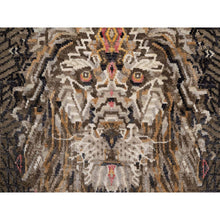 Load image into Gallery viewer, 2&#39;x3&#39; Chocolate Brown, The Maharaja Lion Novelty, Wool And Silk, Soft To The Touch, Hand Knotted, Sample, Mat, Oriental Rug FWR551292