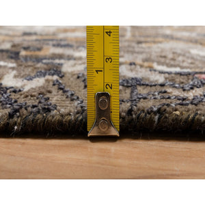 2'x3' Chocolate Brown, The Maharaja Lion Novelty, Wool And Silk, Soft To The Touch, Hand Knotted, Sample, Mat, Oriental Rug FWR551292