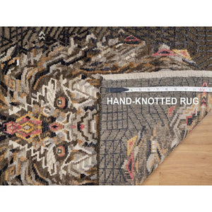 2'x3' Chocolate Brown, The Maharaja Lion Novelty, Wool And Silk, Soft To The Touch, Hand Knotted, Sample, Mat, Oriental Rug FWR551292
