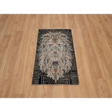 Load image into Gallery viewer, 2&#39;x3&#39; Jade Black, The Maharaja Lion Novelty, Hand Knotted, Wool And Silk, Soft To The Touch, Sample, Mat, Oriental Rug FWR551298